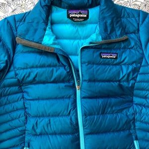 patagonia women's down sweater hoody lapiz blue